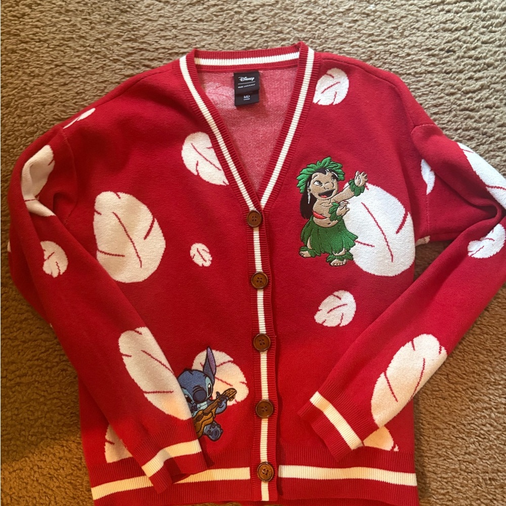 Disney Red Cardigan with Stitch & Lilo Embroidered Appliqués